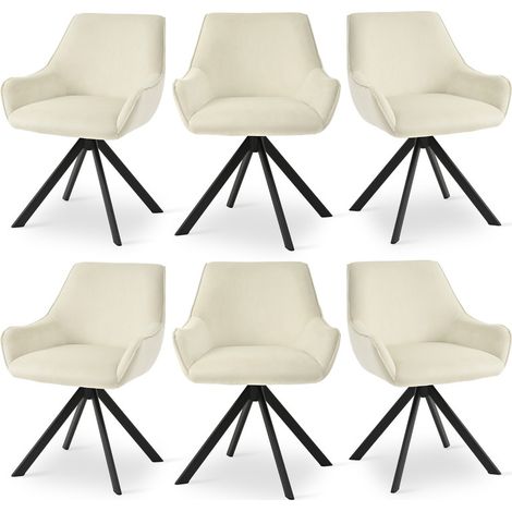 Goeurvant 360° drehbarer Sessel mit geschwungener Rückenlehne und weichem Kissen, perfekte Kombination aus Stil und Komfort - 6er Set - Cremeweiß