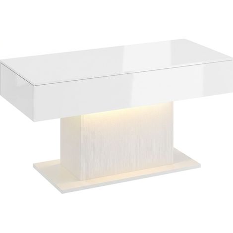 Tavolino da salotto LED con contenitore, bianco lucido, 2 cassetti e telecomando (1/5)