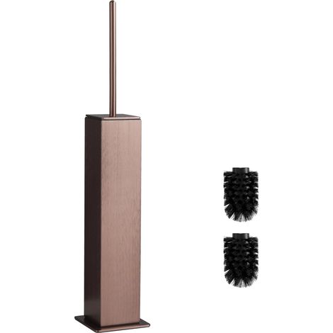 Brosse WC en métal doré rose avec 2 têtes de brosse - Design fin - Rectangulaire - Pour la salle de bain (1/5)