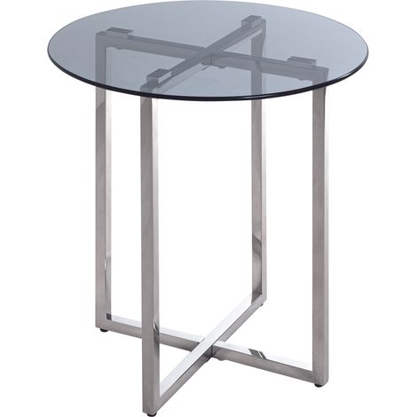 Table d'appoint en inox et verre trempé - Diamètre 50 x Hauteur 55 cm -PEGANE- (1/5)