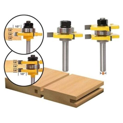 Nut- und Federmesser-Set, sortiertes Nut- und Federmesser-Set mit 8-mm-Schaft, 3-schneidiges T-Messer für Heimwerker-Holzbearbeitungswerkzeuge -