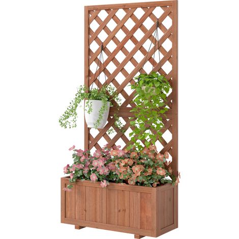 Outsunny Hochbeet mit Rankgitter – Blumenkasten auf Beinen – 72,5 cm (L) x 31,5 cm (B) x 149,5 cm (H) – inklusive Bewässerungssystem – vorgeöltes Tannenholz
