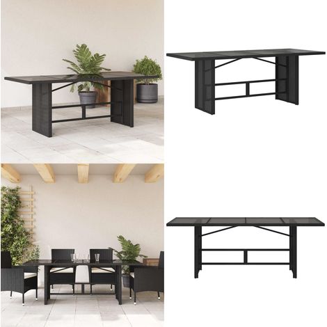 Tavolo da Giardino Piano in Vetro Nero 190x80x74 cm Polyrattan - Tavolo da giardino piano - Tavolo da giardino in acciaio