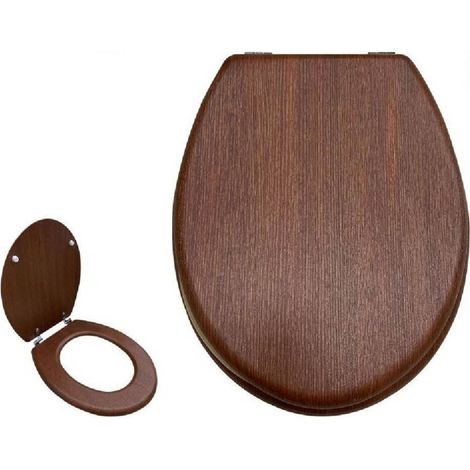 Couvercle De Siege De Toilette - Bois - Universel - Charnieres Acier - Pour Salle De Bain - 1 Piece