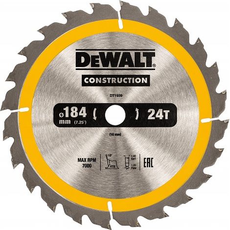 DeWalt DT1939-QZ Kreissägeblatt 184 x 16 mm, 24 Zähne, genageltes Holz