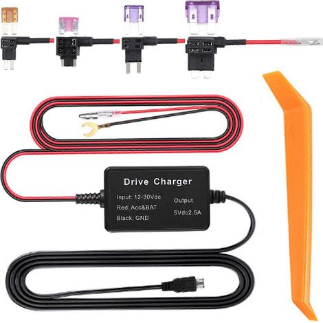 Kit de câblage pour caméra embarquée haute sécurité avec surveillance 24h/24 et micro intégré pour caméra de rétroviseur, GPS et détecteur de radar. (1/4)