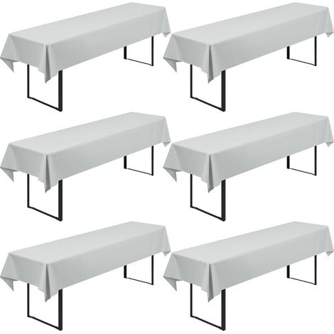 6er Set Biertischdecken 250x100cm Hellgrau, Polyester, Waschbar & Knitterfrei