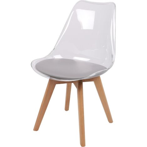 Set di 4 sedie traslucide con seduta in PU grigio e gambe in legno - Collezione JOIE