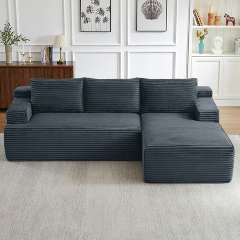 Canapé d'angle convertible en L avec poches latérales,canapé 4 places en velours côtelé,assise profonde,Canapé convertible modulable,Gris foncé