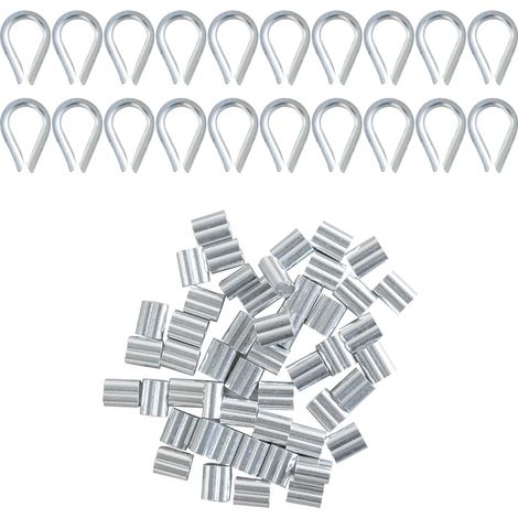 50PCS Manchon en Aluminium pour Câble en Acier et 20PCS Cosses de Câble Métallique, Manchons de Sertissage et Cosse en Acier pour 2mm Gréement de Câble (1/5)