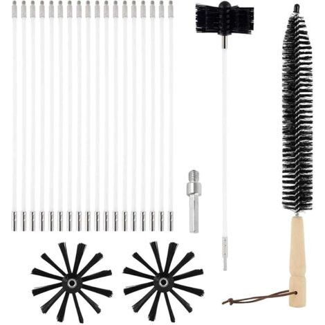Kit de brosse de nettoyage de cheminée,  brosse pour conduits de radiateur et de sèche-linge, système professionnel de nettoyage de tuyaux de cheminée avec tiges flexibles, tête de brosse de rechange