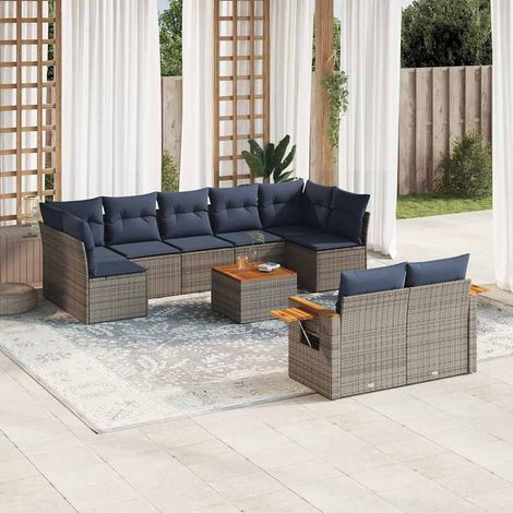vidaXL Salon de jardin 10 pcs avec coussins gris résine tressée (1/5)