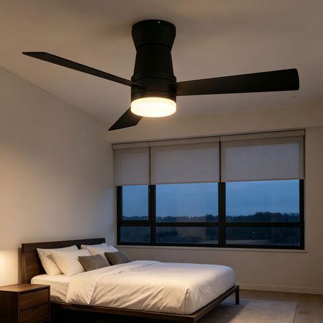 JOOKGBD-Deckenventilator flach ultra-leise, LED 3-Farben 3000K-6500K, Sommer/Winter-Modus, 6 Stufen, Fernbedienung Timer 1/4/8h, für Schlafzimmer Wohnzimmer - Schwarz (1/5)