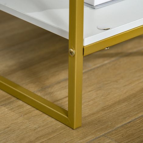 Lot de 2 tables de nuit design, tiroir + étagère, en MDF et acier, 45x40x60 cm, blanc et doré (1/5)