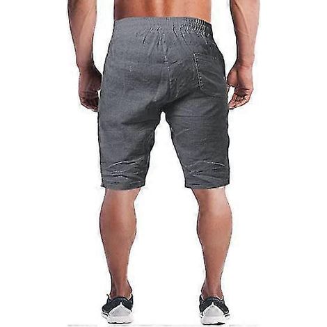 Leinenshorts für Herren, leichte und lässige Baumwoll-Sportshorts für Fitnessstudio und Yoga – Größe S – Grau
