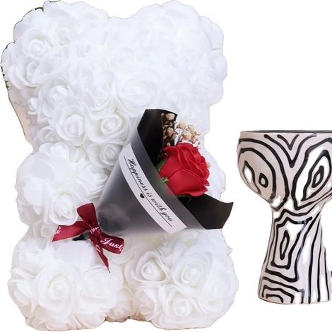 Bouquet de nounours en rose, cadeau élégant pour les célébrations, décoration intérieure, BLANC (1/2)