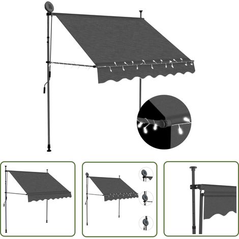 The Living Store Einziehbare Markise Handbetrieben mit LED 200 cm Anthrazit - Markise - Sonnensegel - Gartensonnenblende - Outdoor Schattenspender - Handbediente Markise (1/5)