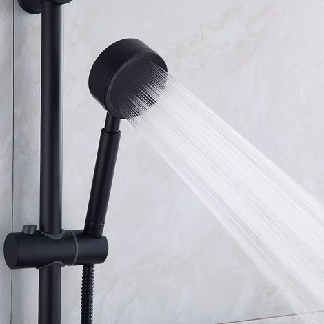 Kaissa Shower Head with Hose and Hand Shower 80mm Diameter with 1.5m Shower Hose Stainless Steel Water Saving and High Pressure Hand Shower Black (1/5)