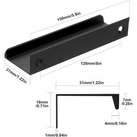 NALOOKAMIC  Poignées de Meubles Noir Poignées d'Armoire Invisible 150mm Poignées de Cuisine avec Vis pour Porte d'Armoire Tiroirs 10 Pièces