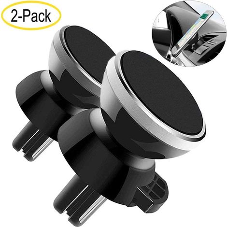 Support de téléphone magnétique pour voiture, lot de 2 supports magnétiques pour smartphone de voiture, crochet portable pour grille d'aération à rotation à 360 °, aimants puissants compatibles avec i (1/4)