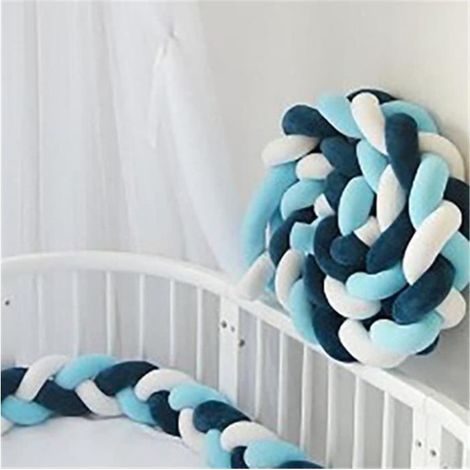 Tour de Lit Coussin Serpent Coussin Tressé Pare-chocs Velours Protection Bébé- Blanc+Vert+Bleu foncé (1/4)