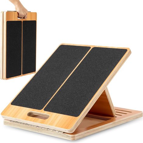 Planche de bois inclinée extra large pour l'entraînement d'étirements et de flexibilité, 5 angles réglables, capacité de 158,8 kg