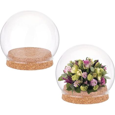 2 Ensembles Dôme D'Affichage en Verre Rond, 81mm Mini Cloche en Verre Transparent Plante Terrarium Décor avec Base en Liège Pot Cloche pour Fleur Aquarium Fête de Noël Bureau Décor (1/5)