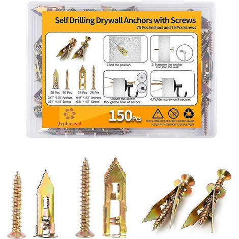 Kit de 150 chevilles autoperceuses pour plaques de plâtre avec vis : 80 chevilles 12 x 3 cm + 80 vis pas besoin de percer (1/5)