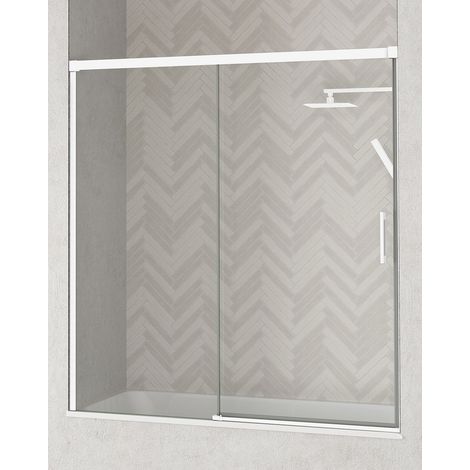 Mampara Frente Bañera 1 Puerta - 1 Fijo Corredera Cristal Templado 6mm Antical Transparente Perfil Cromo Brillo 170 cm (Adaptable 164-169cm) (1/5)