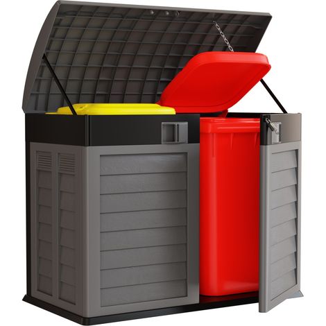 Cache-poubelle 2 portes gris anthracite – Abri extérieur 1500L en polypropylène recyclé – Accès facile avec double porte et couvercle rabattable – Intec