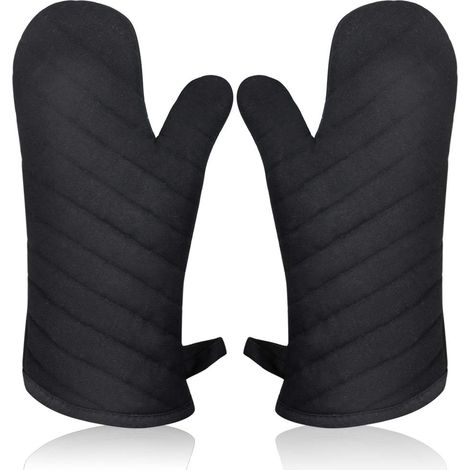 Guantes largos de horno resistentes al calor, ideales para pasteles, utensilios de cocina, microondas, pizzas, barbacoas, repostería y pastelería. Guantes de doble capa con forro grueso negro y manopl