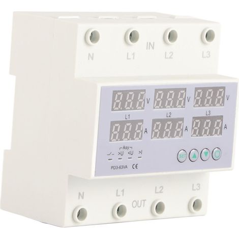 Three-phase DIN rail voltmeter ammeter with automatic overcurrent and overvoltage protection AC 390-500V 40A (1/5)