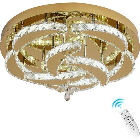 Plafonnier LED cristal inox doré, 56W, Ø50cm, télécommande, lumière réglable (1/5)