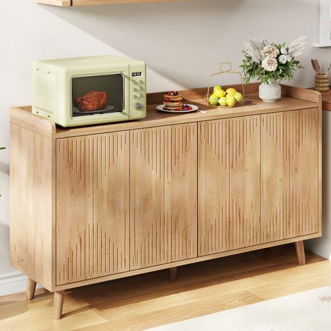 Aparador de 4 puertas con estantes regulables, 140 x 40 x 84 cm, MDF natural DESVIAE (1/5)