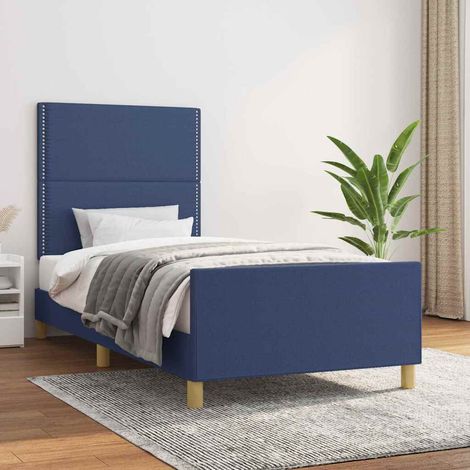 Estructura de cama sin colchón tela azul 100x200 cm (1/5)