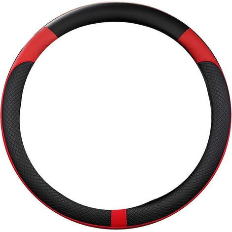 Housse de volant universelle en similicuir pour voiture, 38 cm, accessoires intérieurs, noir et rouge (1/4)