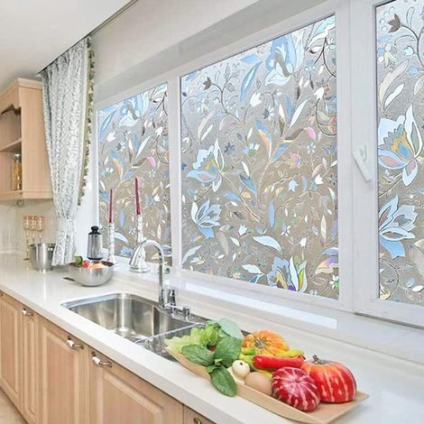 Film électrostatique 3D pour fenêtre, non adhésif, motif floral décoratif, protection UV, pour la maison et le bureau