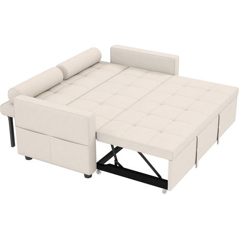 2-Sitzer-Schlafsofa mit Ausziehfunktion, verstellbarer Rückenlehne, 2 Kissen, 80,5 x 137,5 x 84 cm, beige