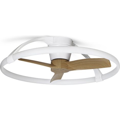 Mantra nepal mini plafonnier led a intensite variable et ventilateur reversible 30 w dc blancbois telecommande et controle app (1/4)