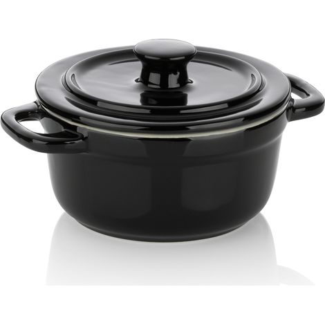 Plat allant au four avec couvercle, en céramique, diamètre 14 x 9,5 cm, noir / Kela