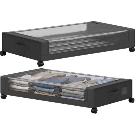 Boîte de Rangement sous Lit à Roulettes Lot de 2 40L 78x44x16cm Noir (1/5)