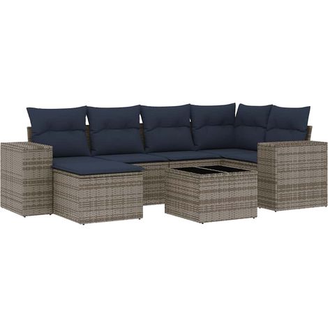 7-teiliges Gartensofa-Set mit Kissen, grau, Polyrattan vidaXL (1/5)