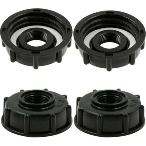 Adaptateur de Réservoir IBC Connecteur - Baril Raccord Tuyau Accessoires Bouchon Conteneur - pour Robinet de Jardin D'adaptateur Cuve Sortie Raccord 3/4 Pouces - 4 Pièces Noir (1/5)