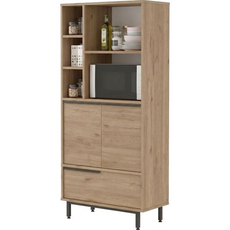 Credenza Cinisi, Anrichte mit 4 Einlegeböden, 3 Türen, 7 Fächern, 75x36x162h cm, Eichenbraun