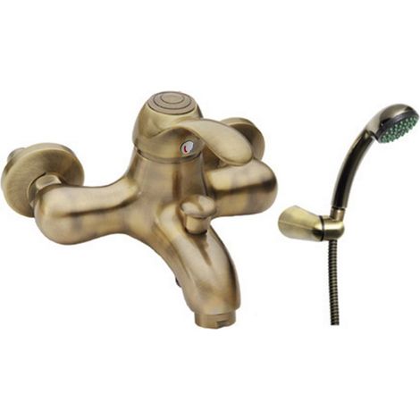 Rubinetto per vasca della serie Distri in vecchio ottone con accessori. (1/2)