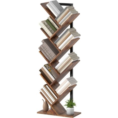 Étagère sur pied avec 9 niveaux Étagère étroite en Forme d'Arbre pour le bureau, Rustique Brun (1/5)