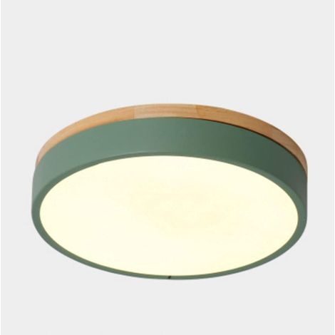 Plafonnier vert, plafonnier rond moderne en bois, 4000K, adapté à la chambre à coucher, plafonnier de couloir, 30 cm, 24W (lumière chaude) (1/5)