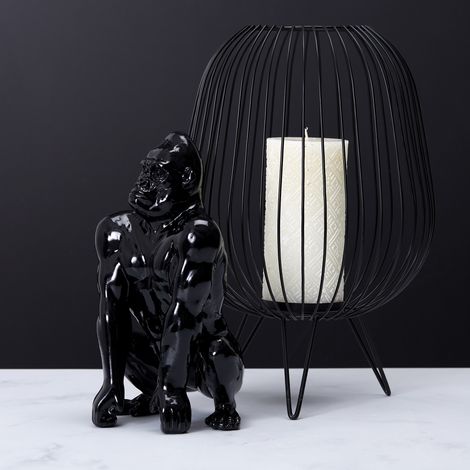 The Home Deco Factory – Statue gorille en céramique noire – Hauteur 30cm – Décoration moderne pour intérieur – Design contemporain