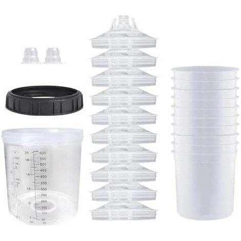 Gobelet De Pulvérisateur,Gobelet Jetable Pour Pistolet à Peinture HVLP, Système De Gobelets Avec Insert Et Capuchon 20 Oz (600 ml) (1/5)