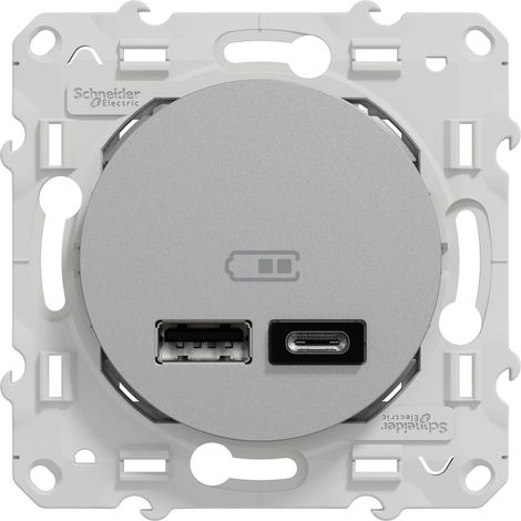 SCHNEIDER ELECTRIC Prise chargeur double usb A+C 12W à assembler Odace, SCHNEIDER ELECTRIC, aluminium